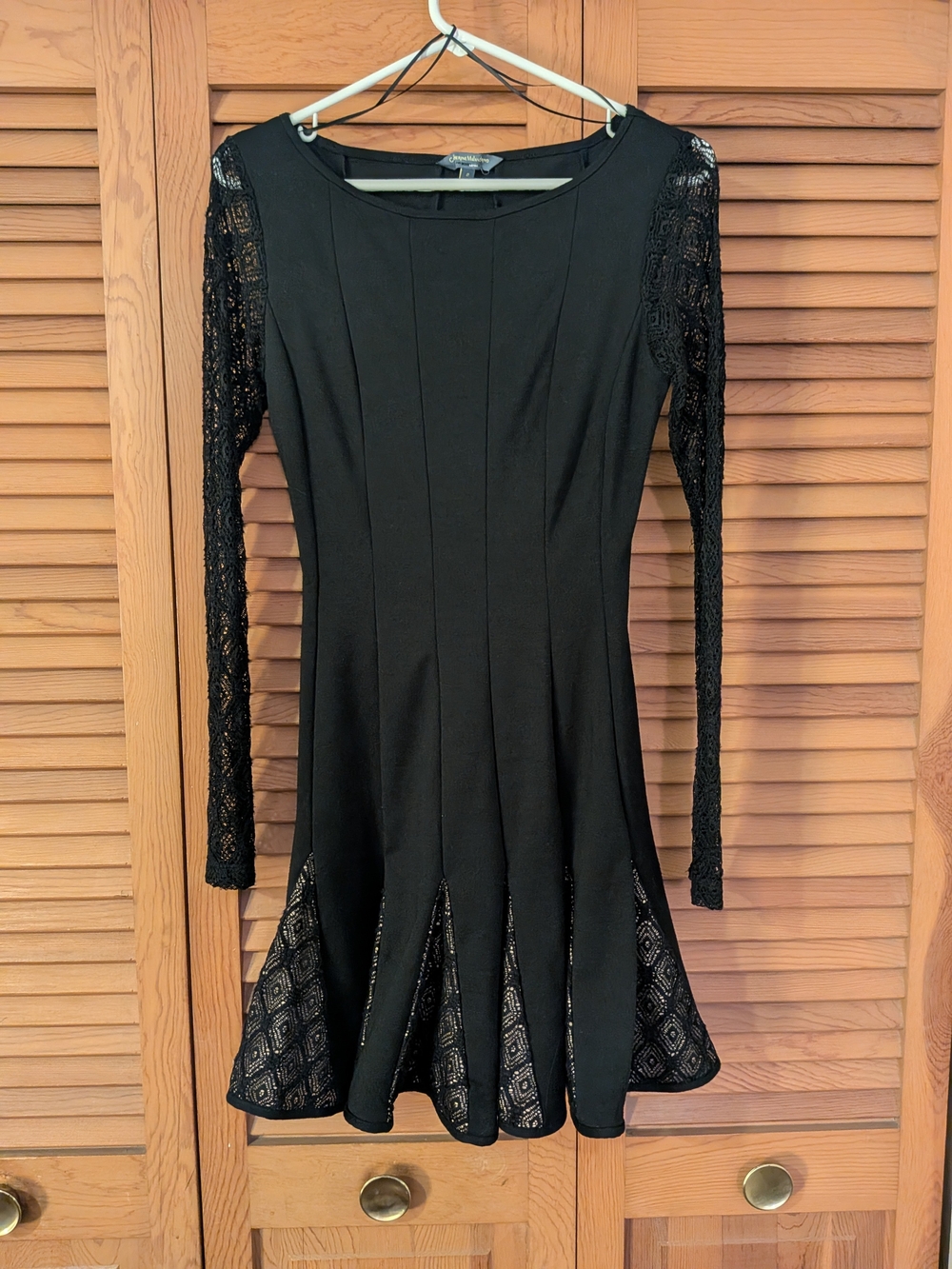 Catherine Malandrino Black Lace-Inset Long Sleeve Fit & Flare Dress